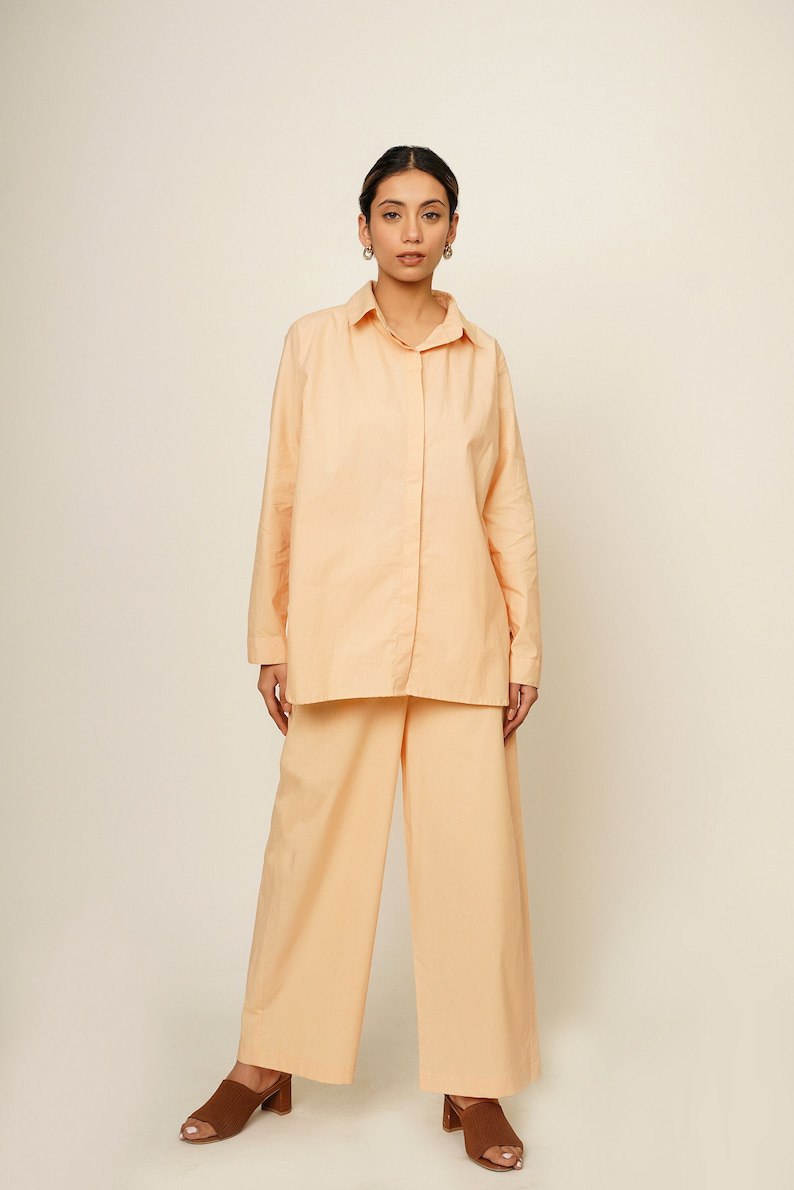 Summer Co-ord set, Organic Cotton, Oversized Shirt and Pants, Smart Comfy Casual Outfit,  Travel Leisurewear